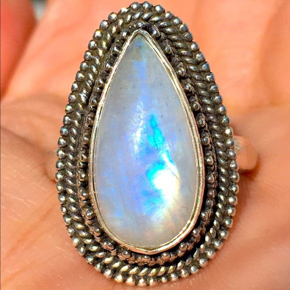 Jewelry - Huge Teardrop Moonstone 925 Sterling Silver Ring